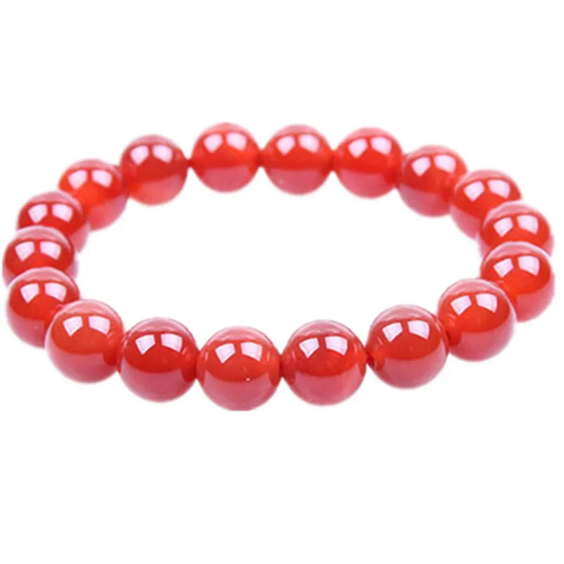 luckacco red carnelian coral natural stone beads elastic beaded bracelet bangle men women bracelets jewelry gifts 4mm 6mm 8mm 10mm 14mm