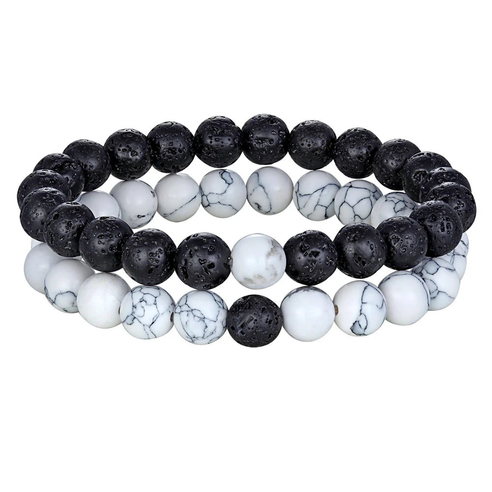 luckacco xqni various combination styles beaded bracelets for men & women for couples jewelry stretch elastic rope diy birthday gift box