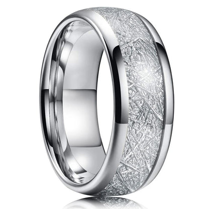 Luckacco Fashion 8mm Men Stainless Steel Rings Silver Color Brushed Deer Antler And Koa Wood Rings for Men Wedding Band Jewelry