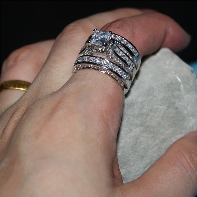 luckacco 2025 luxury rhinestones zircon rings set for women accessories anniversary party gift fashion women rings