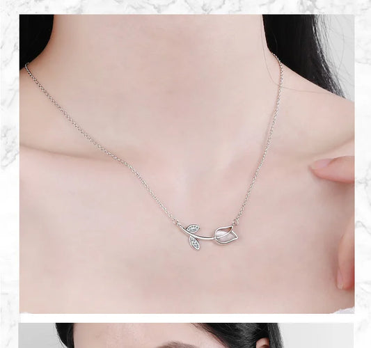 Luckacco 925 Sterling Silver Female Rose Flower Pendant Necklaces For Women Fashion Designer Luxury Quality Fine Jewelry GaaBou Jewellery
