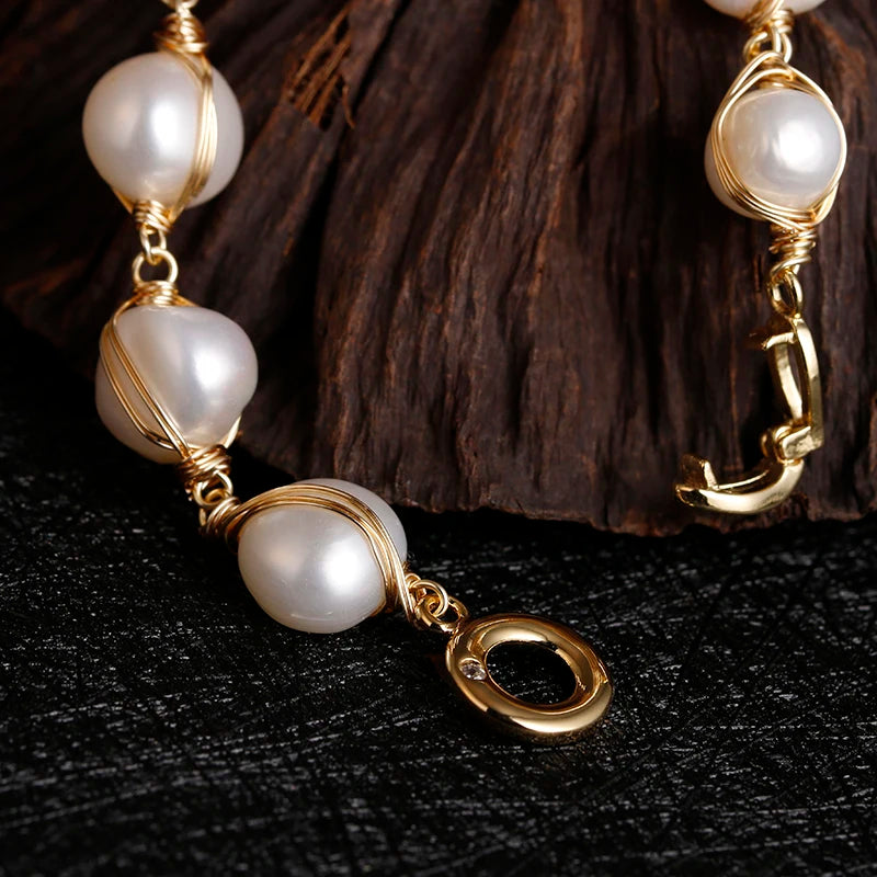 luckacco original handmade 14k gold filled baroque natural freshwater pearl ladies bracelet promotion jewelry for women birthday gift