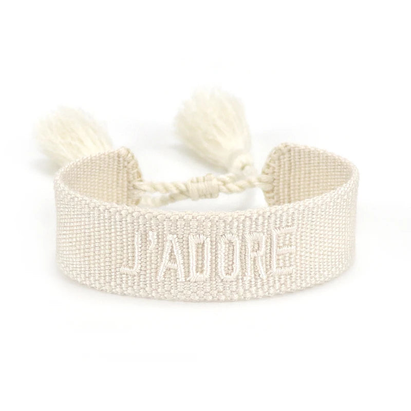 luckacco rhinestone embroidery woven bracelets adjustable rope stackable bangle for women