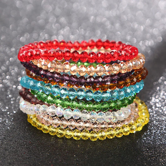 Luckacco New Artificial Austria Crystal Bracelet Fashion Shiny Stone Beads Elasticity Rope Strand Bracelets for Women Jewelry