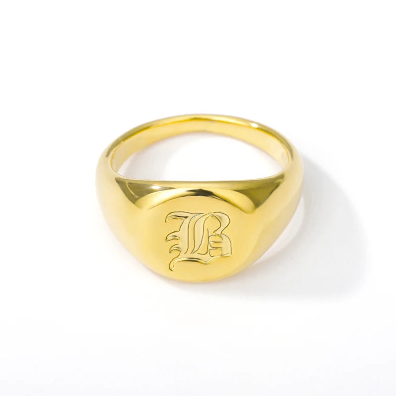 luckacco gothic a-z initial signet rings for women men wedding statement anillos best friend party gift jewelry