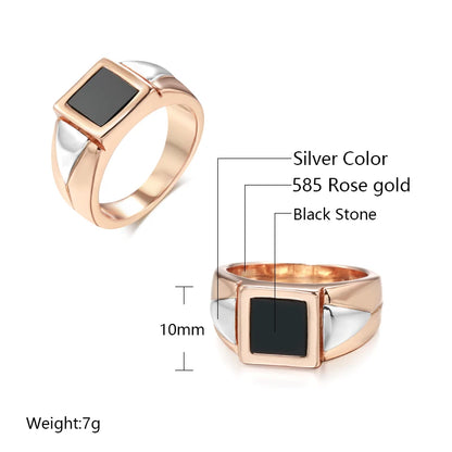 Luckacco Kinel Hot Fashion Black Stone Men Ring 585 Rose Gold Simple Square Ring For Women High Quality Daily Fine Jewelry