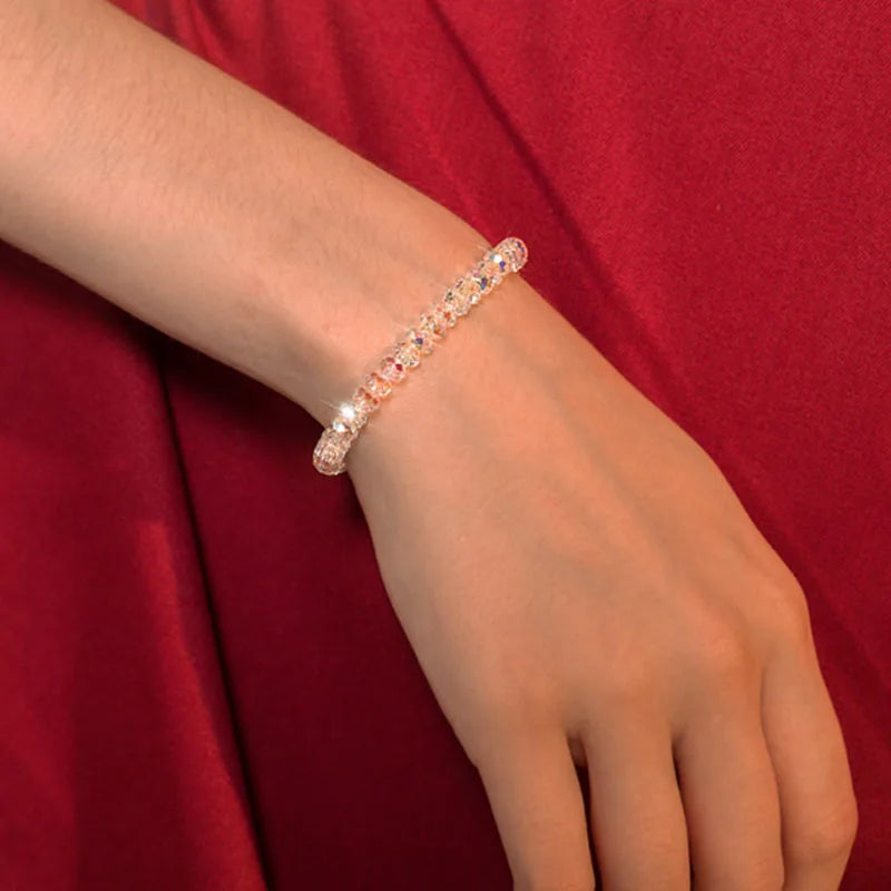 luckacco new artificial austria crystal bracelet fashion shiny stone beads elasticity rope strand bracelets for women jewelry