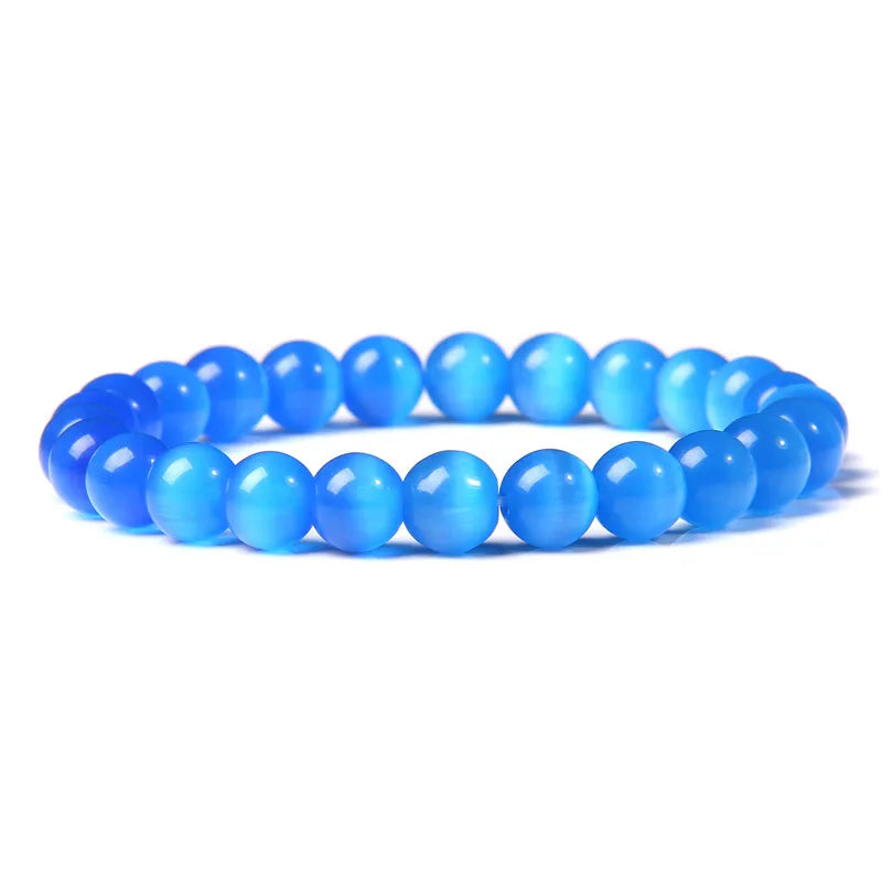 luckacco 8mm cat eye stone beads bracelet fashion natural stone cute pink chromatic bead bracelet bangle for women jewelry gifts pulseira