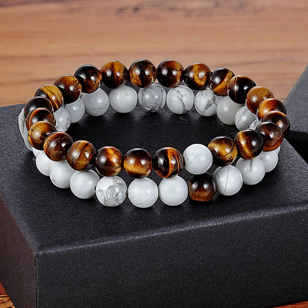 luckacco xqni various combination styles beaded bracelets for men & women for couples jewelry stretch elastic rope diy birthday gift box