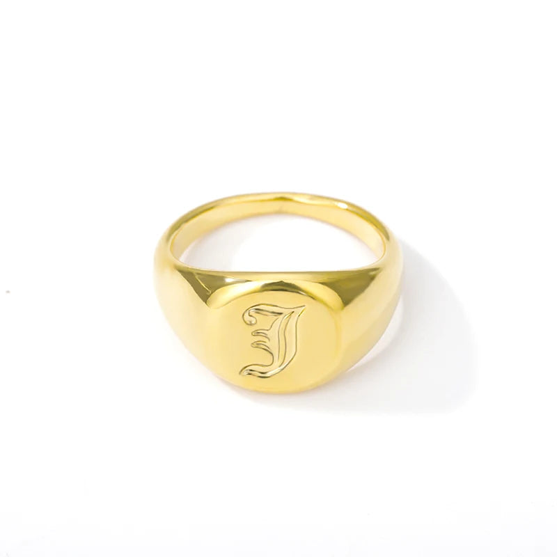 luckacco gothic a-z initial signet rings for women men wedding statement anillos best friend party gift jewelry