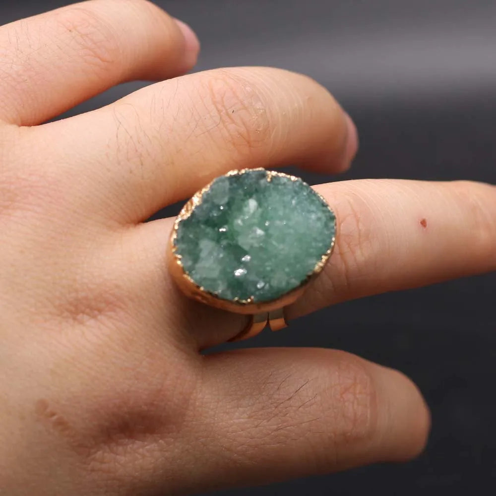 luckacco irregular agates druzy ring adjustable statement rings natural stone quartz rings for women jewelry