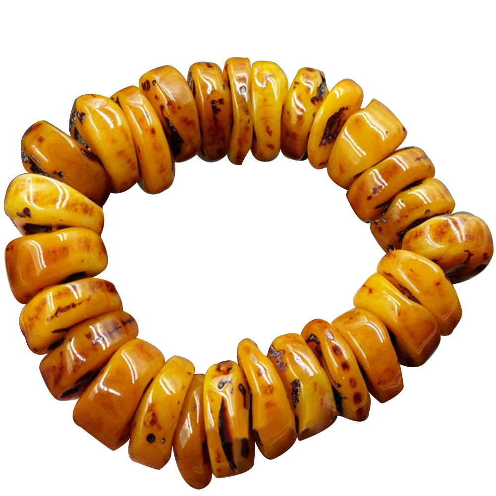 luckacco fashion explosion natural amber beeswax old stone abacus beaded bracelet hand jewelry accessory gift men yellow bangle