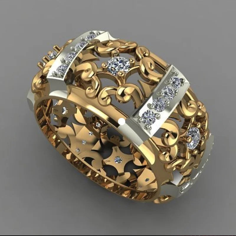 luckacco daily picks 2019 new ethnic strength ring fashion gold color hollow band geometric cubic zircon stone hot selling engagement ring