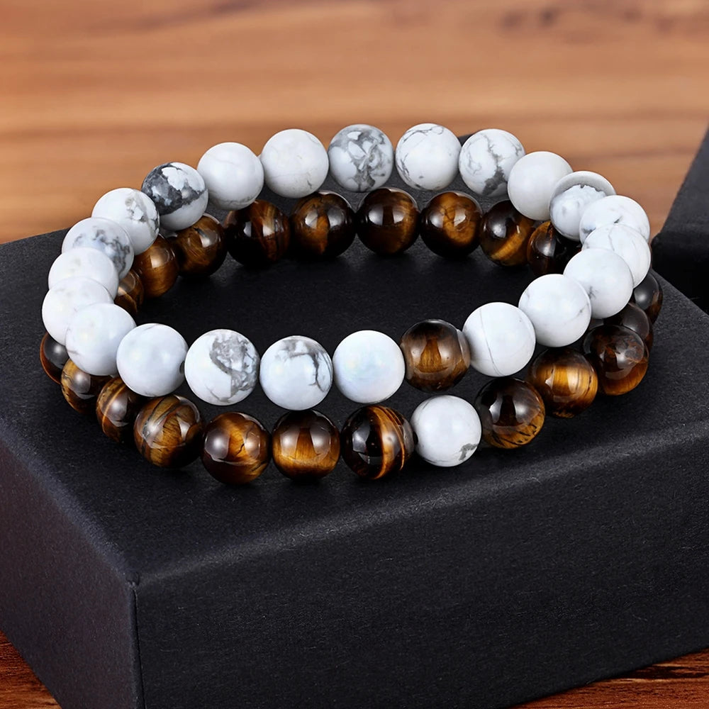 luckacco xqni various combination styles beaded bracelets for men & women for couples jewelry stretch elastic rope diy birthday gift box