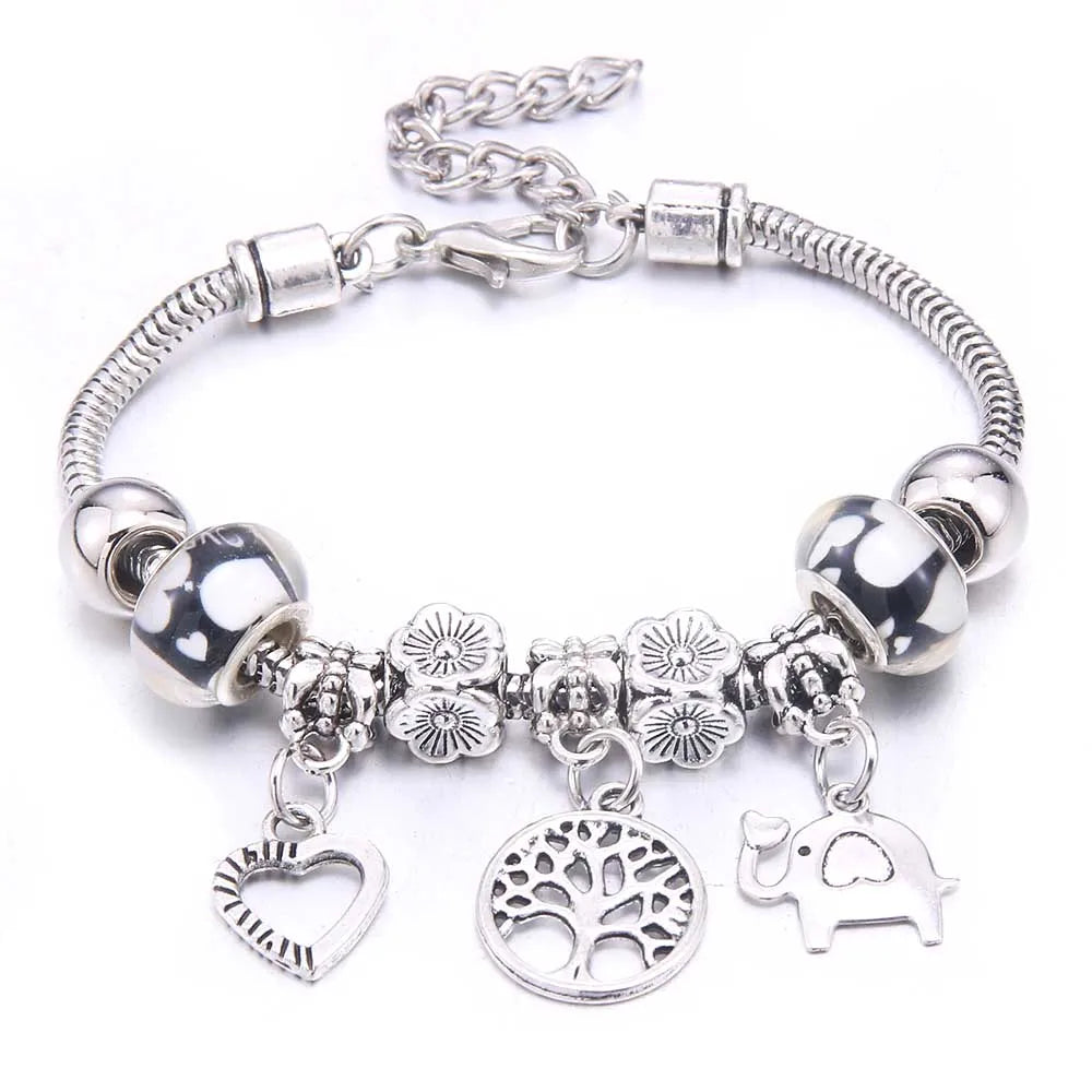luckacco  dragonfly owl shape crystal charm bracelets beads bracelet women diy beads brand bracelets & bangles jewelry gift