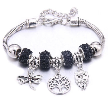 Luckacco  dragonfly owl Shape Crystal Charm Bracelets Beads Bracelet Women DIY Beads Brand Bracelets & Bangles Jewelry Gift