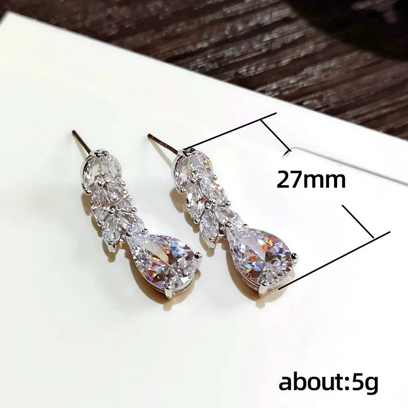 luckacco daily picks women drop earring wedding band jewelry leave&water drop shape earring aaa cubic zirconia new fashion bridal accessories