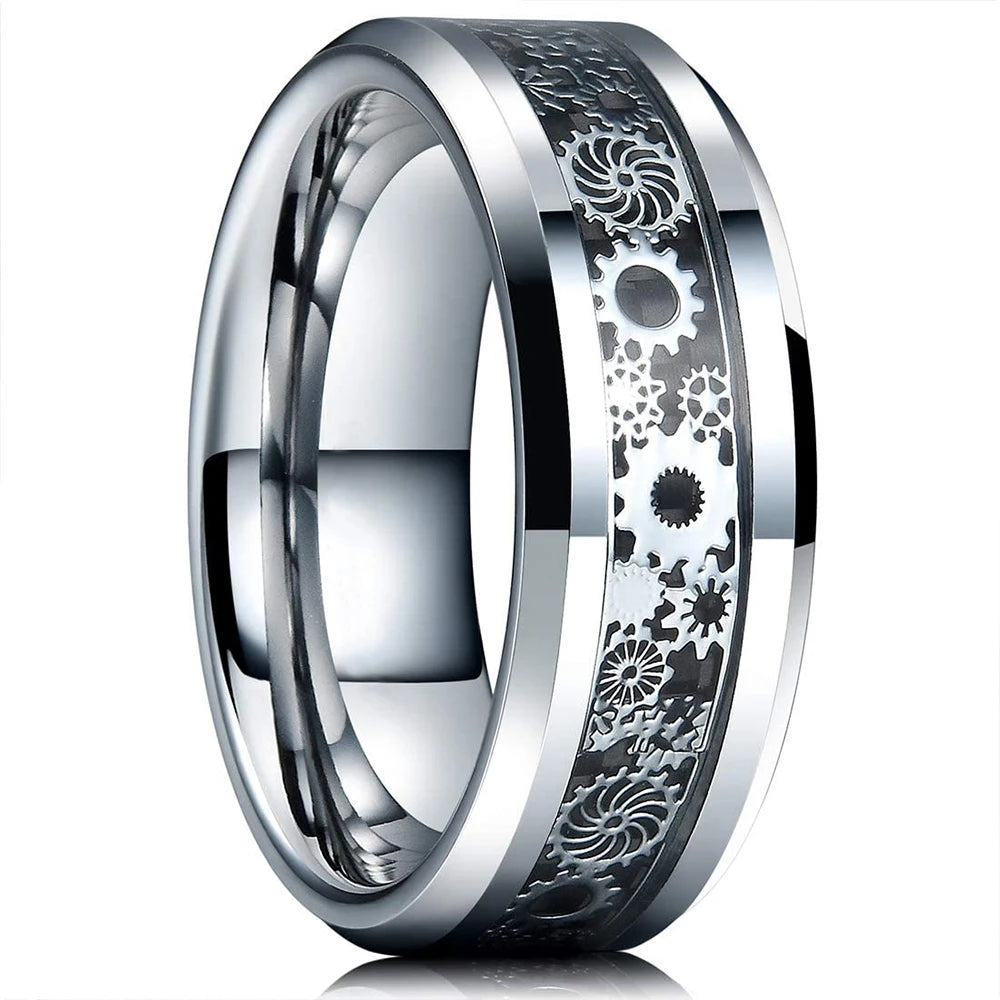 luckacco fashion men 8mm rose gold color stainless steel rings double groove pattern promise rings for men wedding jewelry accessories