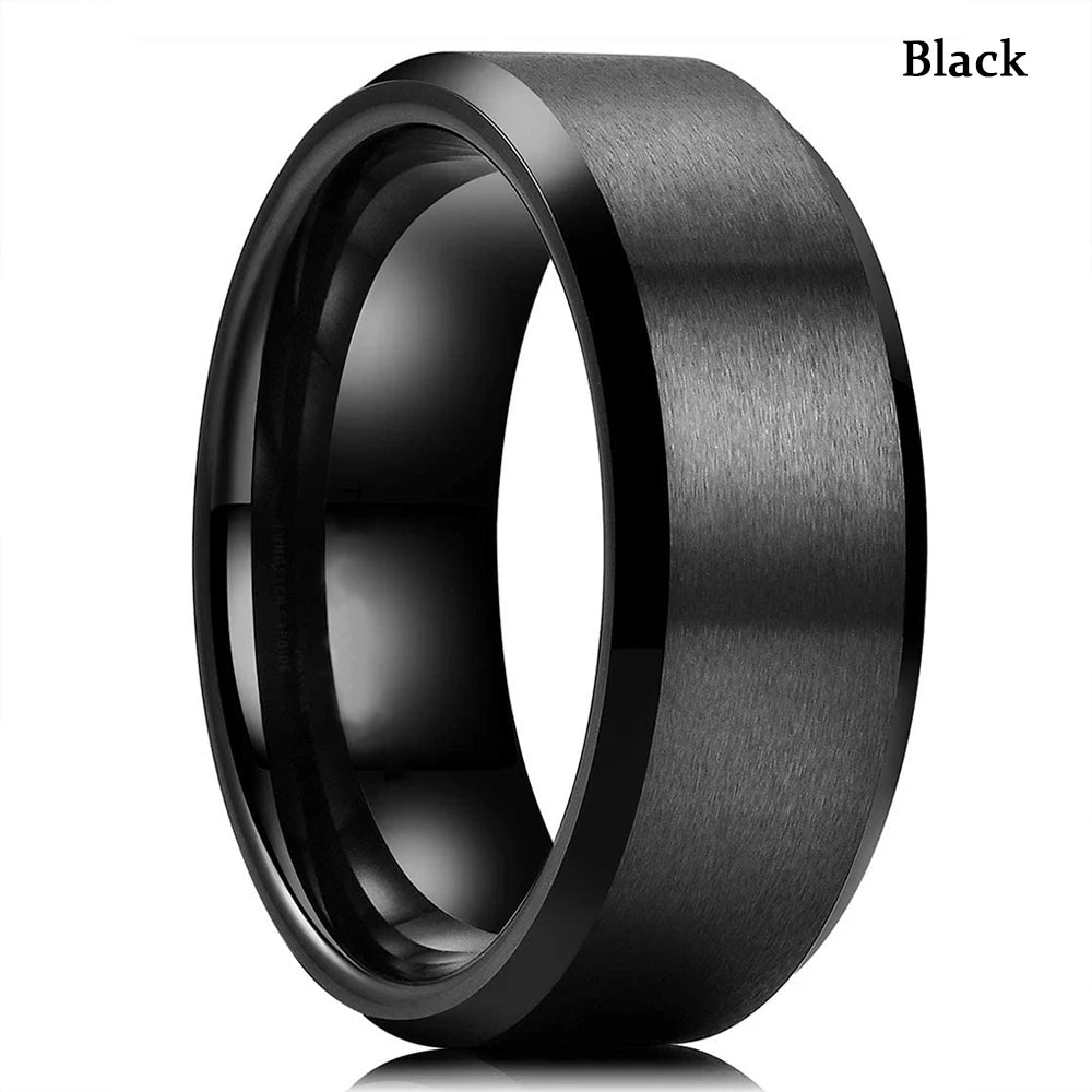 luckacco fashion men 8mm rose gold color stainless steel rings double groove pattern promise rings for men wedding jewelry accessories
