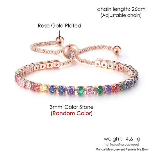Luckacco Adjustable Multicolor Tennis Bracelets for Women Ladies Wedding Rainbow Colorful Zircon Charm Bracelet Hand Chain Jewelry DZH043