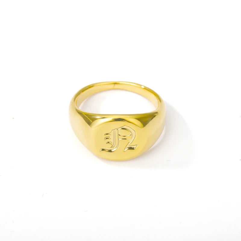 luckacco gothic a-z initial signet rings for women men wedding statement anillos best friend party gift jewelry