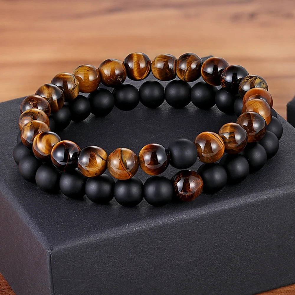 luckacco xqni various combination styles beaded bracelets for men & women for couples jewelry stretch elastic rope diy birthday gift box