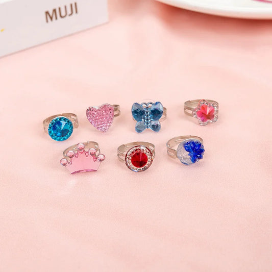 Luckacco 10pcs Cute Cartoon Kids Rings Kawaii Korean Children Girls Flower Alloy Finger Ring Child Jewelry Gift Adjustable Rings