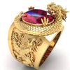 Luckacco daily picks Luxury Gold Color Dragon Pattern Men Rings Inlaid Big Oval Red Stone Noble Wedding Party Finger Rings Male Trendy Jewelry