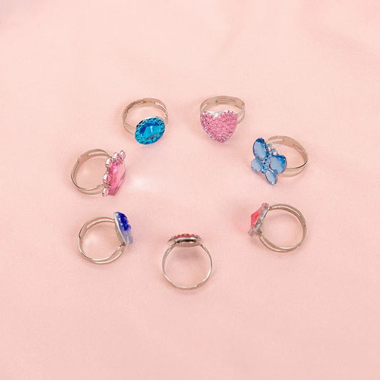 Luckacco 10pcs Cute Cartoon Kids Rings Kawaii Korean Children Girls Flower Alloy Finger Ring Child Jewelry Gift Adjustable Rings