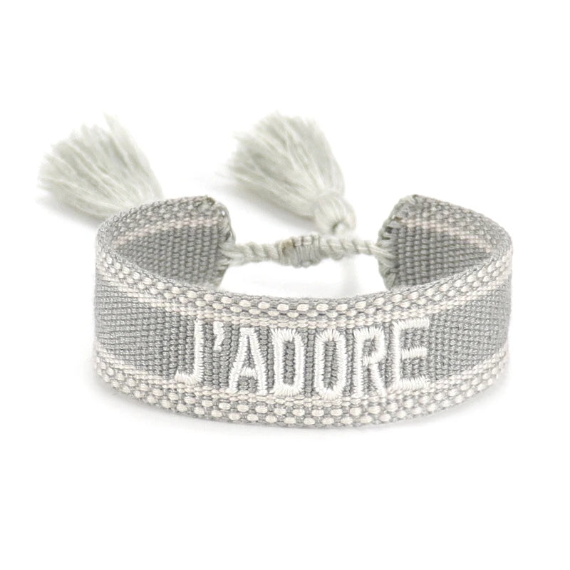 luckacco rhinestone embroidery woven bracelets adjustable rope stackable bangle for women