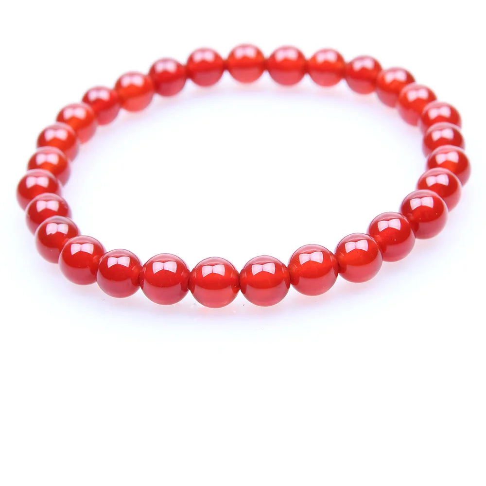 luckacco red carnelian coral natural stone beads elastic beaded bracelet bangle men women bracelets jewelry gifts 4mm 6mm 8mm 10mm 14mm