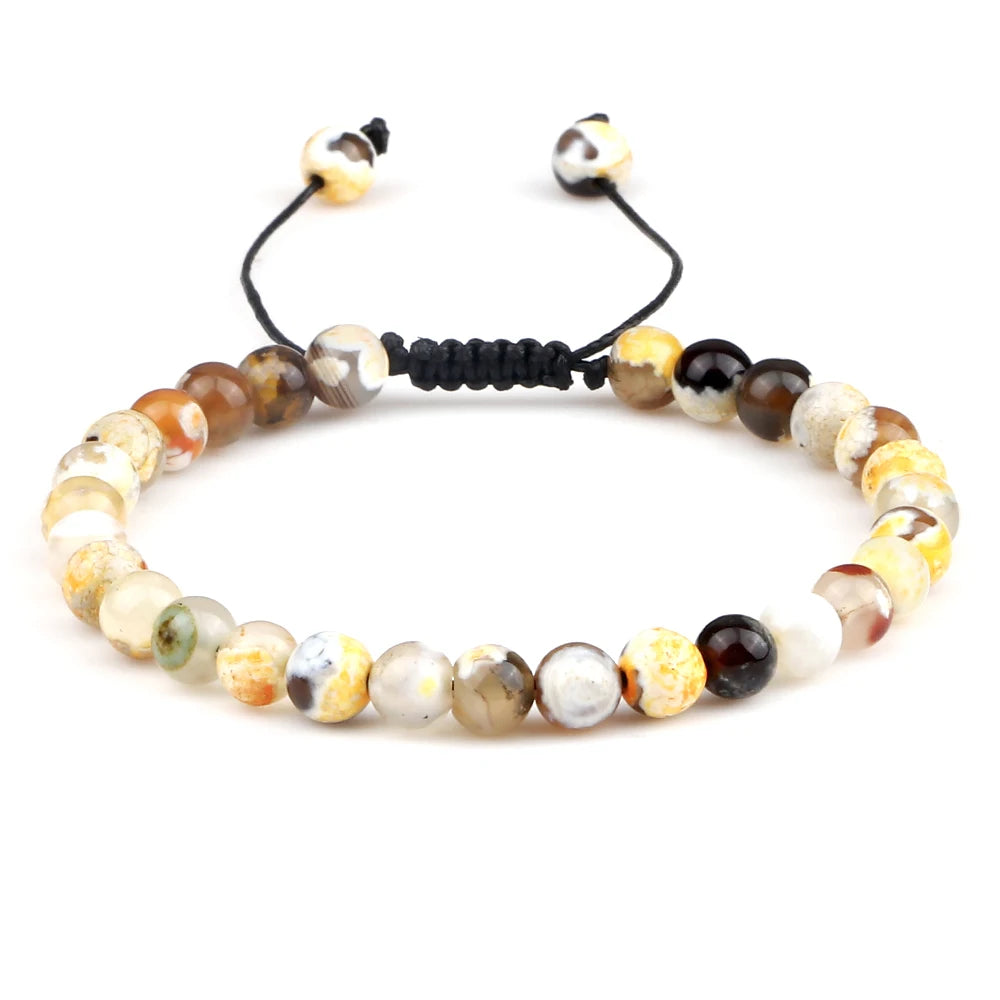 luckacco 6mm fire agates onyx bead bracelet natural stone men women braided rope bangle adjustable jewelry yoga healing balance bracelets
