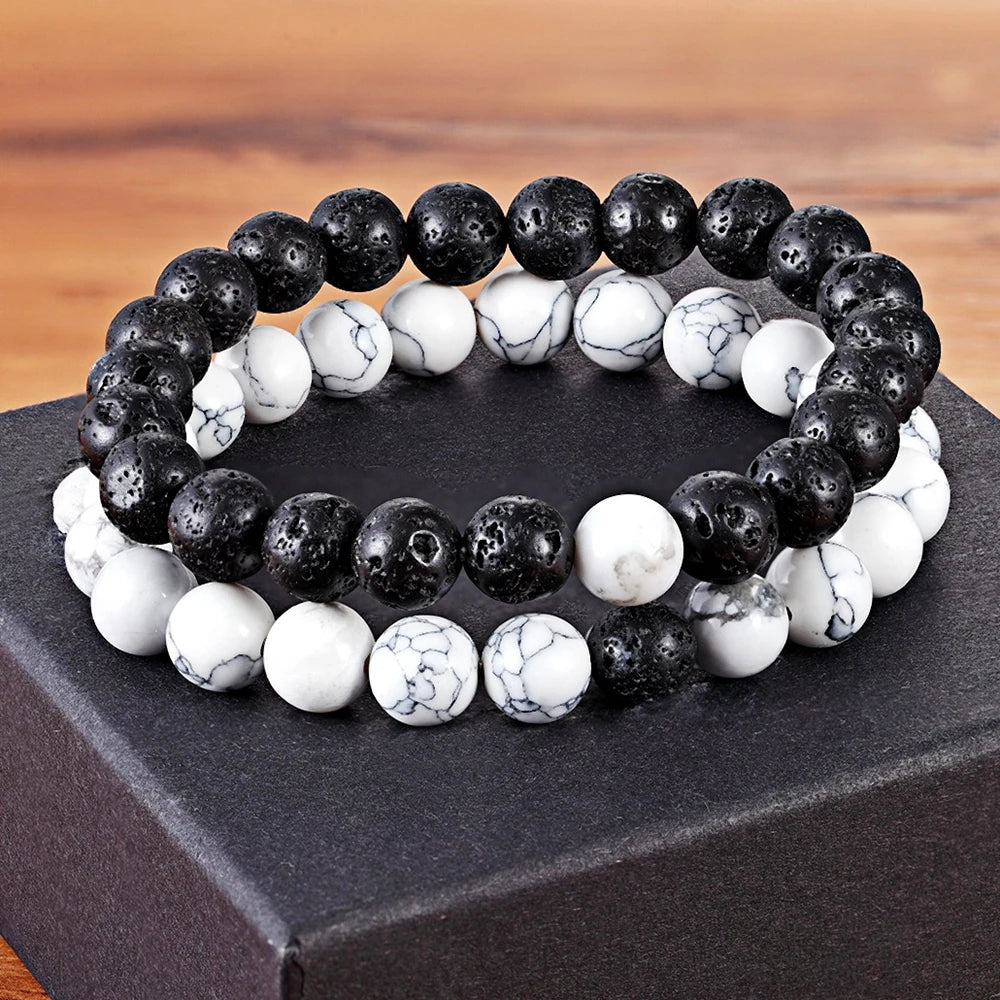 luckacco xqni various combination styles beaded bracelets for men & women for couples jewelry stretch elastic rope diy birthday gift box