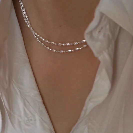 Luckacco 925 Sterling Silver Sparkling Clavicle Chain Choker Necklace For Women Fine Jewelry Wedding Party Birthday Gift