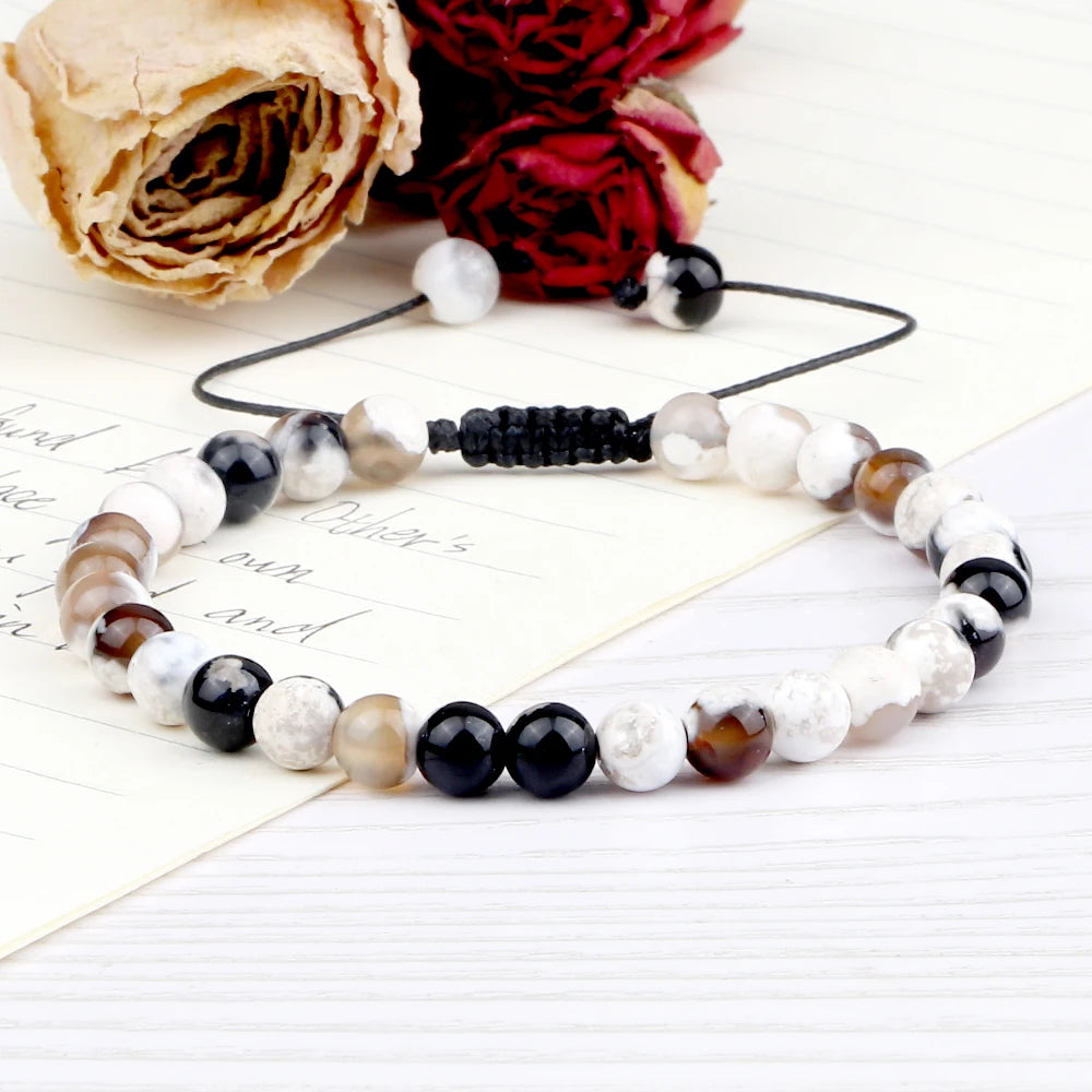 luckacco 6mm fire agates onyx bead bracelet natural stone men women braided rope bangle adjustable jewelry yoga healing balance bracelets