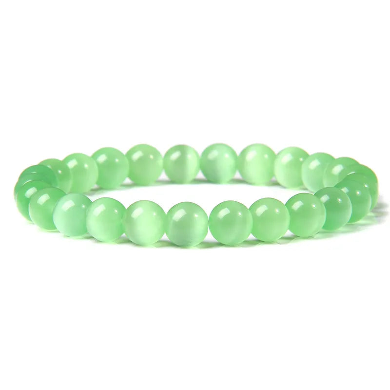luckacco 8mm cat eye stone beads bracelet fashion natural stone cute pink chromatic bead bracelet bangle for women jewelry gifts pulseira