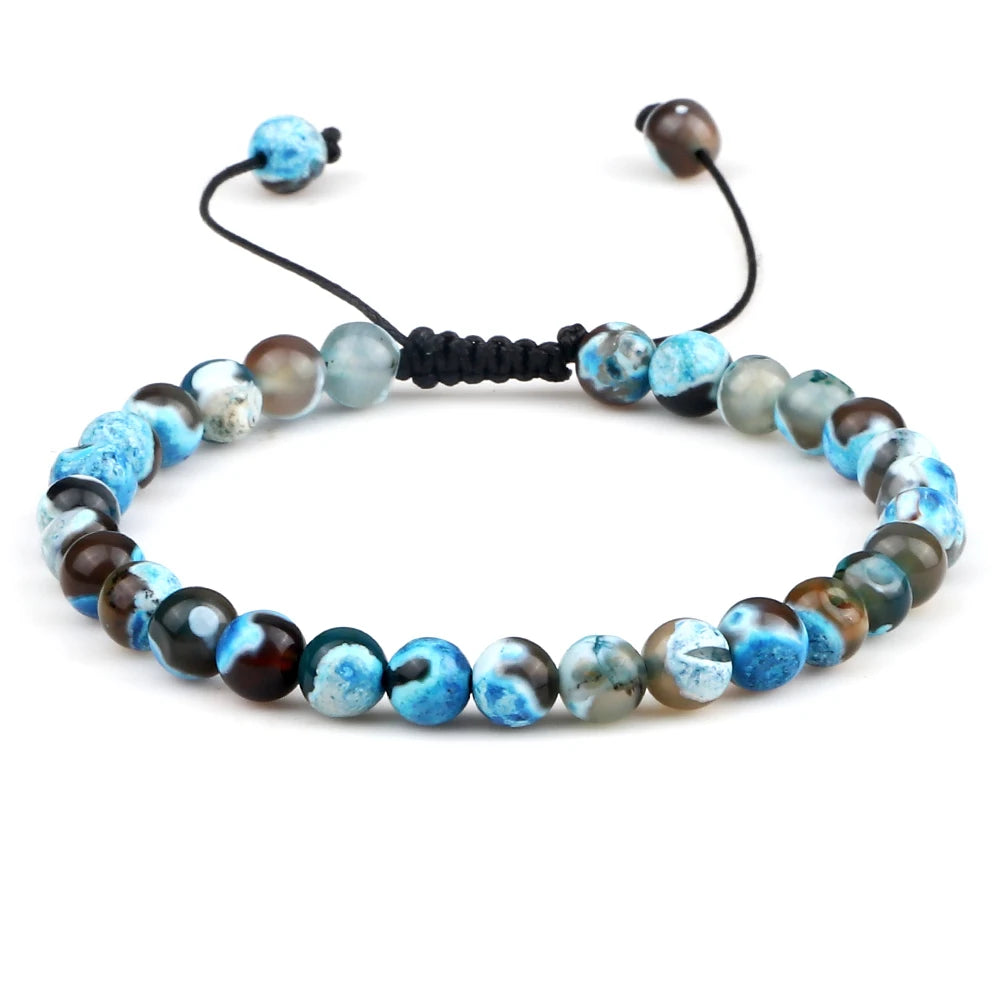 luckacco 6mm fire agates onyx bead bracelet natural stone men women braided rope bangle adjustable jewelry yoga healing balance bracelets