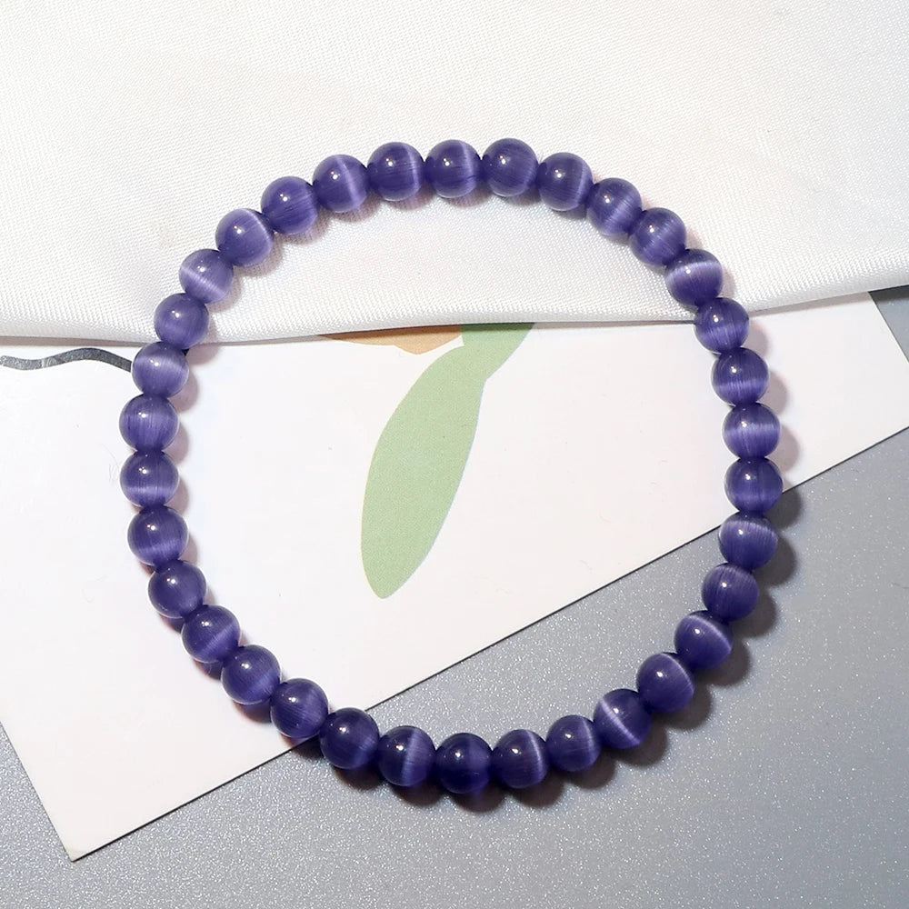 luckacco natural opal beads bracelets smooth cat eye quartz chakra beads bracelet & bangle for women men adjustable wrist jewelry pulsera