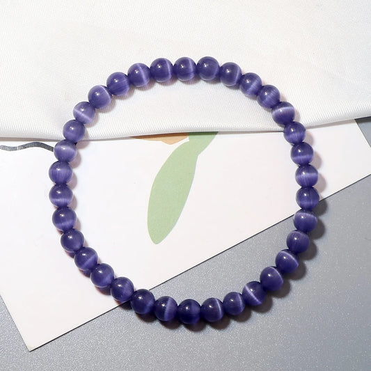 Luckacco Natural Opal Beads Bracelets Smooth Cat Eye Quartz Chakra Beads Bracelet & Bangle for Women Men Adjustable Wrist Jewelry pulsera