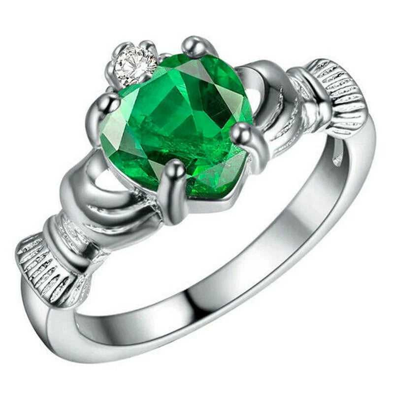 luckacco women silver color zircon crown wedding engagement claddagh ring size 6-10