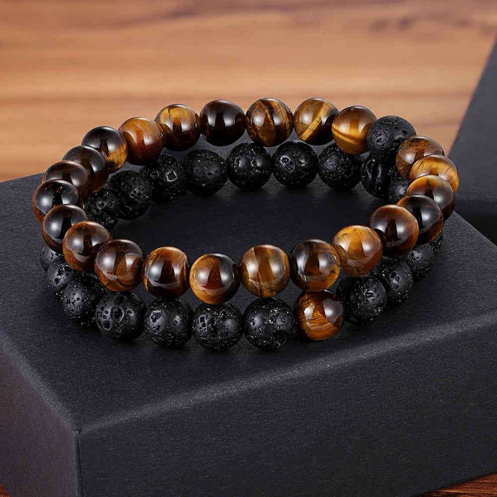 luckacco xqni various combination styles beaded bracelets for men & women for couples jewelry stretch elastic rope diy birthday gift box