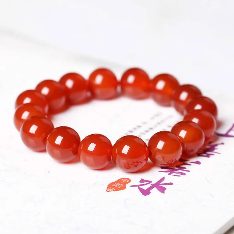 luckacco red carnelian coral natural stone beads elastic beaded bracelet bangle men women bracelets jewelry gifts 4mm 6mm 8mm 10mm 14mm