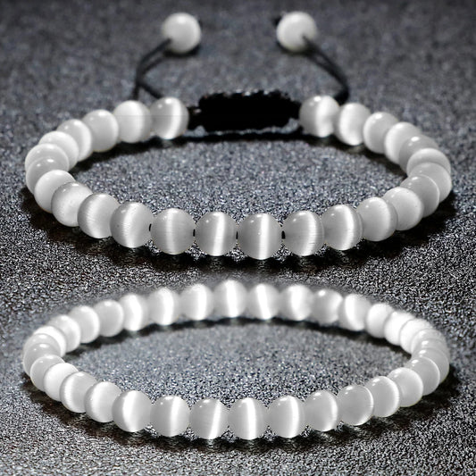 Luckacco Natural Opal Beads Bracelets Smooth Cat Eye Quartz Chakra Beads Bracelet & Bangle for Women Men Adjustable Wrist Jewelry pulsera