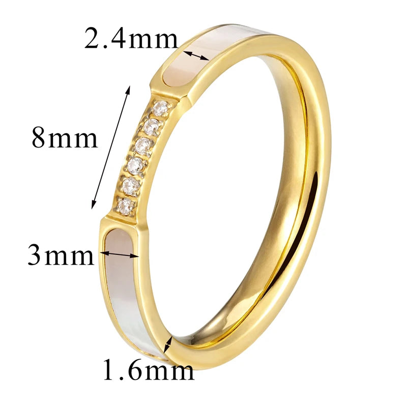 luckacco exquisite shells and inlaid 6 small zircon ring stainless steel high quality jewelry gold color women brand love ring