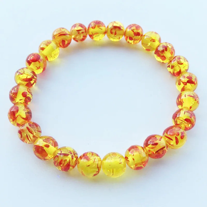 luckacco 8mm natural amber stone round bead bracelet elastic stretch bangle bracelet buddha bracelet charm women men hand jewelry