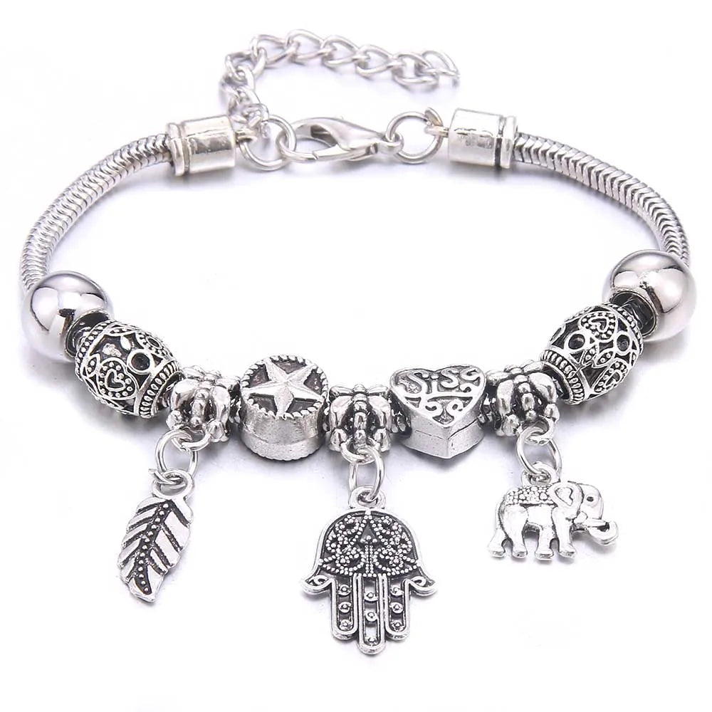 luckacco  dragonfly owl shape crystal charm bracelets beads bracelet women diy beads brand bracelets & bangles jewelry gift