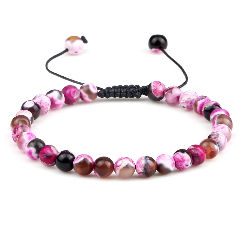 luckacco 6mm fire agates onyx bead bracelet natural stone men women braided rope bangle adjustable jewelry yoga healing balance bracelets