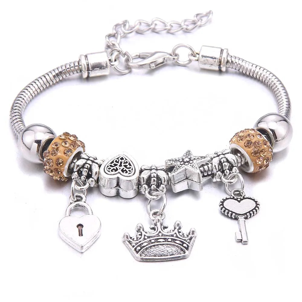 luckacco  dragonfly owl shape crystal charm bracelets beads bracelet women diy beads brand bracelets & bangles jewelry gift