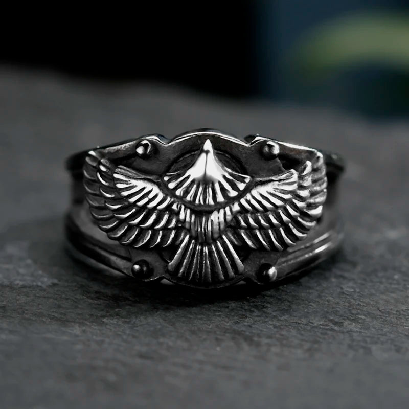 luckacco stainless steel men animal rings flying eagle punk rock personality for male boyfriend jewelry creativity gift anel