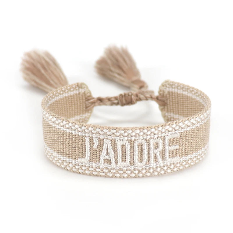 luckacco rhinestone embroidery woven bracelets adjustable rope stackable bangle for women